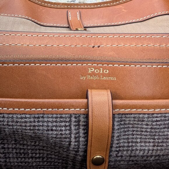 Polo Ralph Lauren Brown Plaid Wool Medium Bellport Tote Handbag w/Dust Bag - Picture 8 of 12